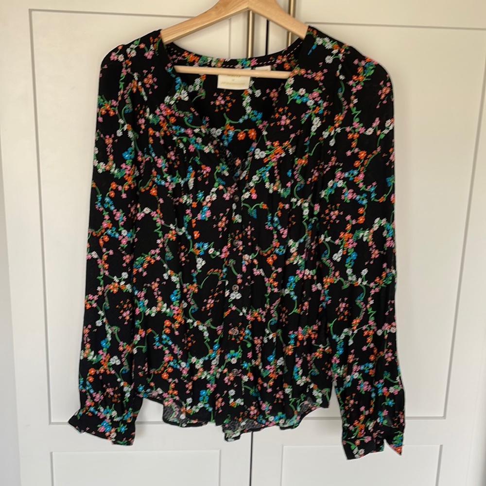 Maeve/Anthropologie blouse, black floral